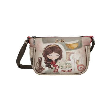 Sac beige à imprimé avec une bandoulière ajustable et un zip