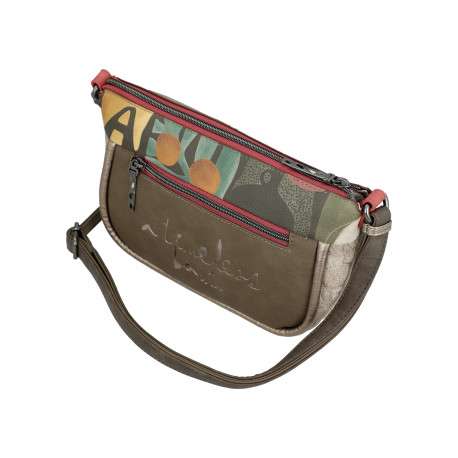 Sac beige à imprimé avec une bandoulière ajustable et un zip - Image 4