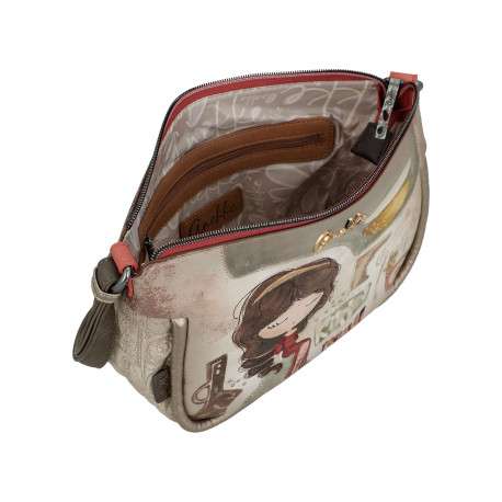 Sac beige à imprimé avec une bandoulière ajustable et un zip - Image 5