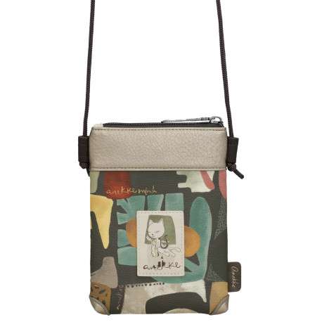 Pochette beige avec des imprimés et bandoulière en cordon tressé - Image 2