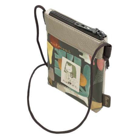 Pochette beige avec des imprimés et bandoulière en cordon tressé - Image 4