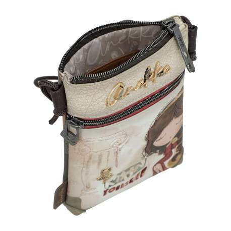 Pochette beige avec des imprimés et bandoulière en cordon tressé - Image 5