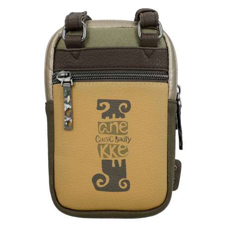 Mini sac beige, kaki et jaune avec des imprimés et une anse - Image 2