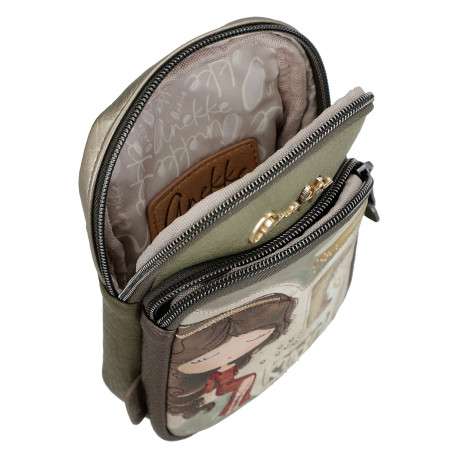Mini sac beige, kaki et jaune avec des imprimés et une anse - Image 5