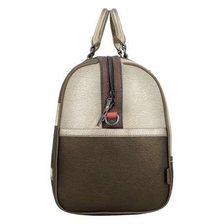 Sac weekender beige à imprimé avec deux anses et une bandoulière - Image 3