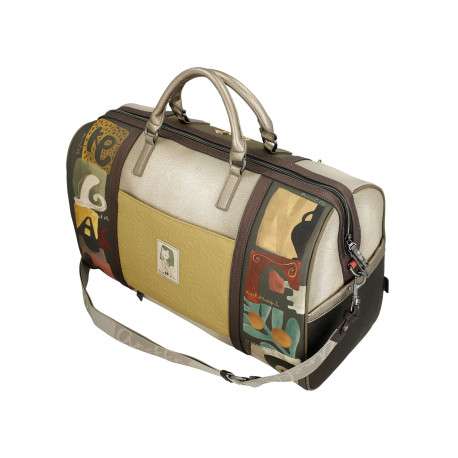 Sac weekender beige à imprimé avec deux anses et une bandoulière - Image 4