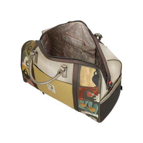 Sac weekender beige à imprimé avec deux anses et une bandoulière - Image 6