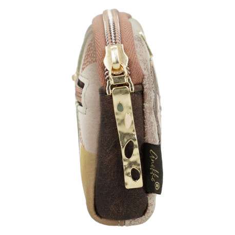 Porte-monnaie beige avec des imprimés et une fermeture à zip - Image 3
