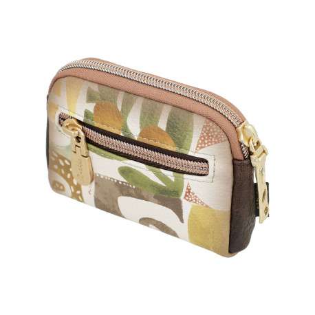 Porte-monnaie beige avec des imprimés et une fermeture à zip - Image 4