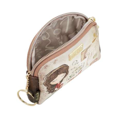 Porte-monnaie beige avec des imprimés et une fermeture à zip - Image 5