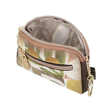 Porte-monnaie beige avec des imprimés et une fermeture à zip - Image 6