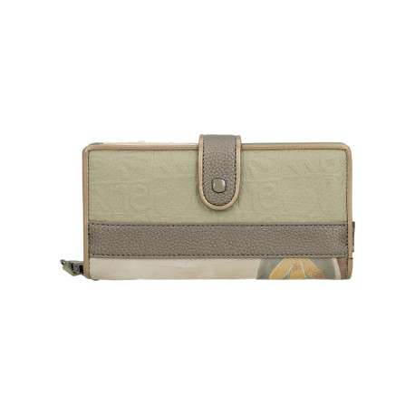 Portefeuille beige avec des imprimés et une fermeture à rabat et à pression - Image 2