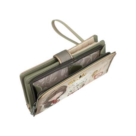 Portefeuille beige avec des imprimés et une fermeture à rabat et à pression - Image 6