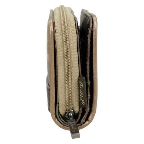 Portefeuille beige avec des imprimés et une fermeture à zip - Image 3