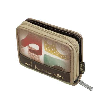 Portefeuille beige avec des imprimés et une fermeture à zip - Image 4