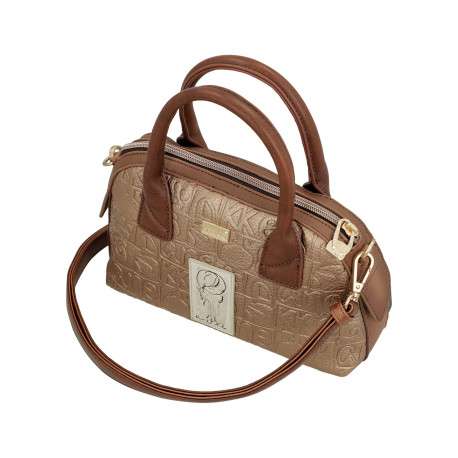 Sac bowling beige à imprimé avec anses et bandoulière marron - Image 4