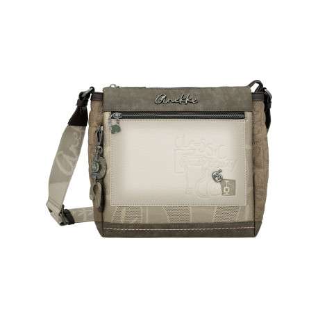 Sac beige avec des imprimés et avec une bandoulière réglable