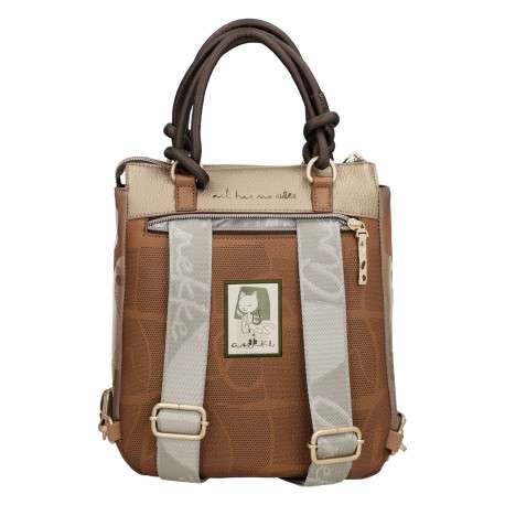 Sac à dos beige à imprimé avec deux anses et deux lanières dans le dos - Image 2