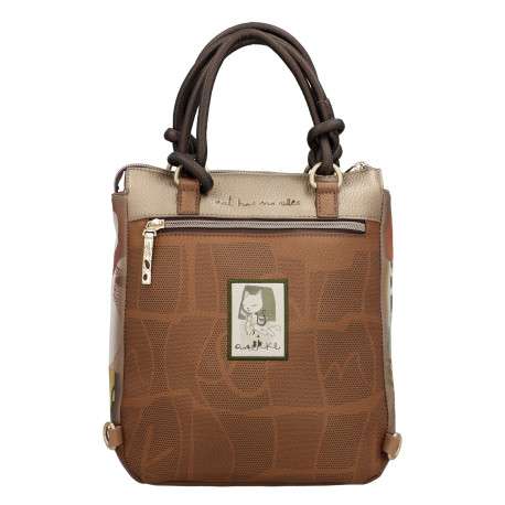 Sac à dos beige à imprimé avec deux anses et deux lanières dans le dos - Image 3
