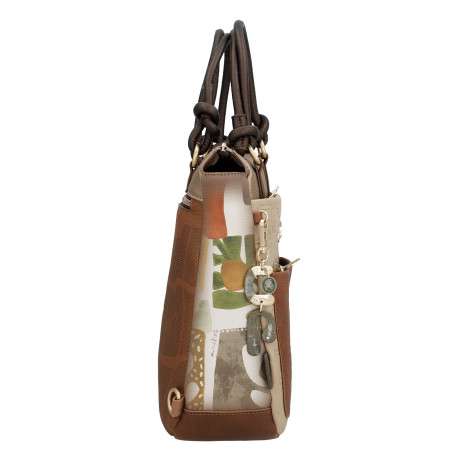 Sac à dos beige à imprimé avec deux anses et deux lanières dans le dos - Image 4
