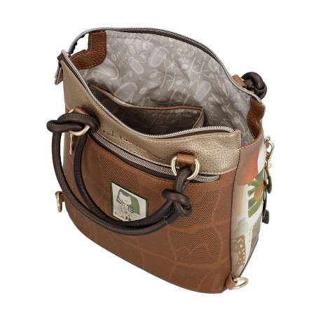 Sac à dos beige à imprimé avec deux anses et deux lanières dans le dos - Image 6