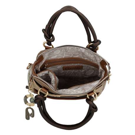 Sac à dos beige à imprimé avec deux anses et deux lanières dans le dos - Image 7