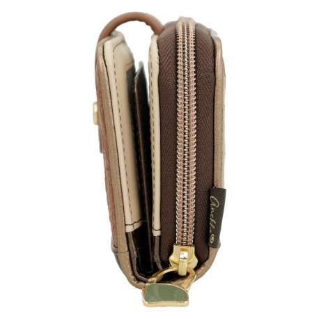 Portefeuille beige avec des imprimés et une fermeture à zip - Image 3