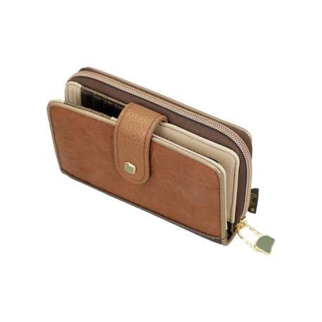 Portefeuille beige avec des imprimés et une fermeture à zip - Image 4