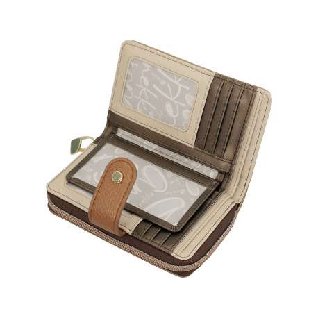 Portefeuille beige avec des imprimés et une fermeture à zip - Image 5