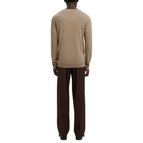 Pull en coton beige uni avec une coupe droite et des manches longues - Image 4