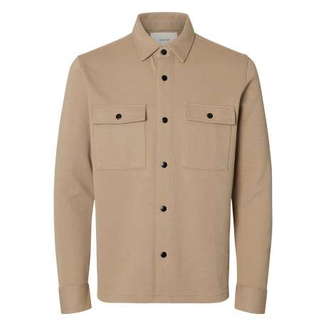 Surchemise beige uni avec un col boutonné et des manches longues