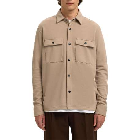 Surchemise beige uni avec un col boutonné et des manches longues - Image 2
