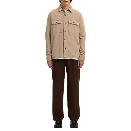 Surchemise beige uni avec un col boutonné et des manches longues - Image 3