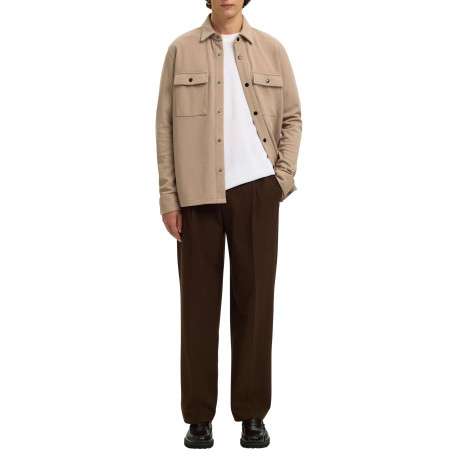 Surchemise beige uni avec un col boutonné et des manches longues - Image 6