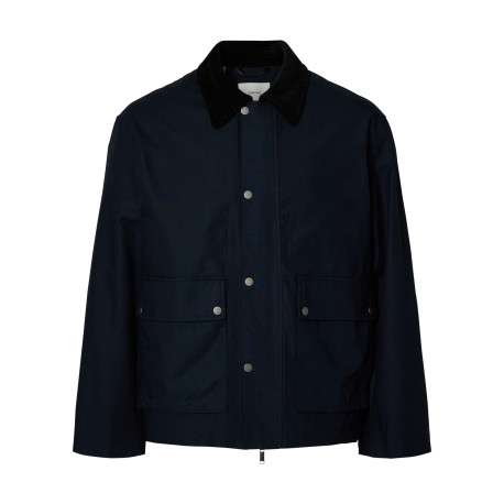 Parka en coton biologique marine uni avec une coupe ajustée et un col à revers
