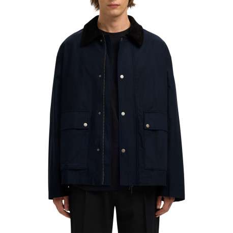 Parka en coton biologique marine uni avec une coupe ajustée et un col à revers - Image 2