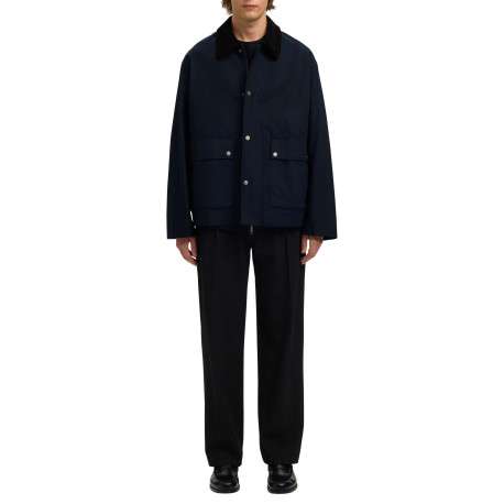 Parka en coton biologique marine uni avec une coupe ajustée et un col à revers - Image 3