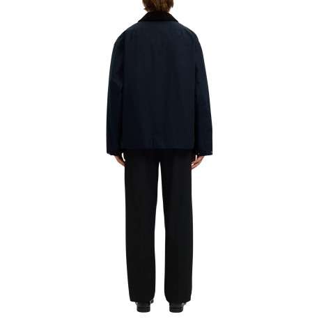 Parka en coton biologique marine uni avec une coupe ajustée et un col à revers - Image 4