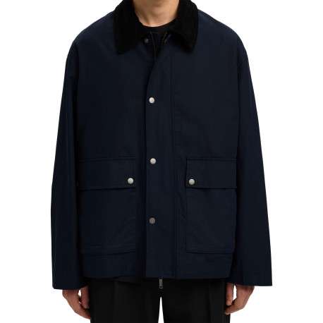 Parka en coton biologique marine uni avec une coupe ajustée et un col à revers - Image 5