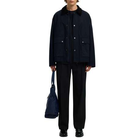 Parka en coton biologique marine uni avec une coupe ajustée et un col à revers - Image 6