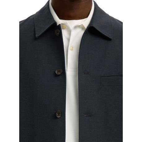 Surchemise marine uni avec une coupe ajustée et des manches longues - Image 5