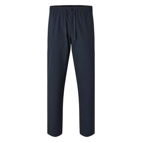 Pantalon chino marine uni avec une coupe droite et un cordon de serrage