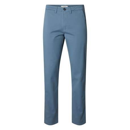 Pantalon Chino en coton biologique bleu uni avec une coupe slim