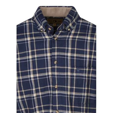 Chemise en coton bleue à carreaux avec une coupe droite et un col à rabats - Image 3