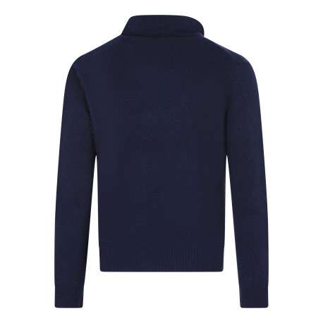 Pull Lambswool en laine bleu marine en maille grattée avec un col camionneur - Image 2