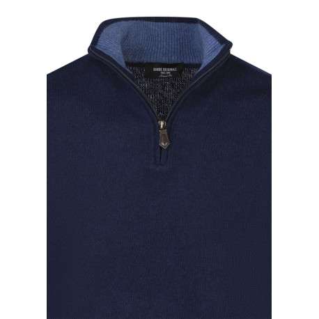 Pull Lambswool en laine bleu marine en maille grattée avec un col camionneur - Image 3