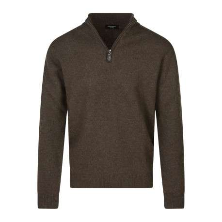 Pull Lambswool en laine marron en maille grattée avec un col camionneur
