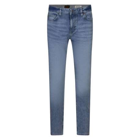Jean en coton stone uni avec une coupe slim à zip et à bouton