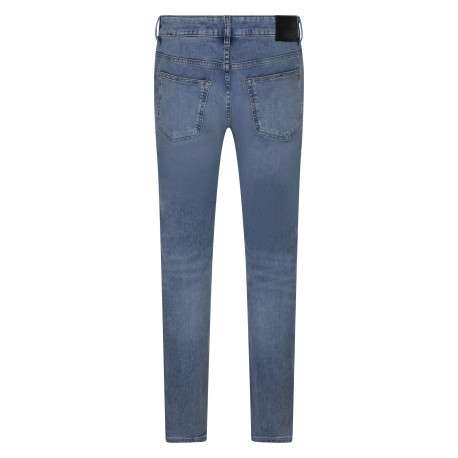 Jean en coton stone uni avec une coupe slim à zip et à bouton - Image 2