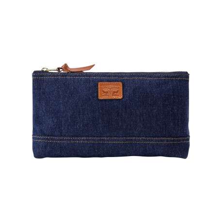 Trousse en coton marine pourvue d'un patch embossé au nom de la marque